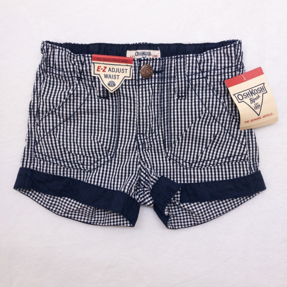 OshKosh B'gosh Shorts Girls Size 5 Blue Plaid EZ Adjust Waist New